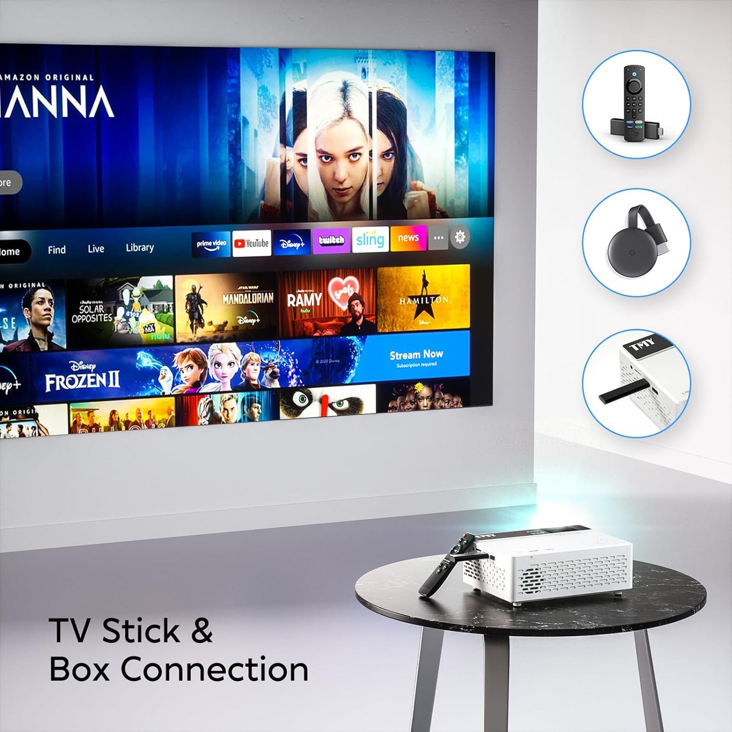 TMY Compact Projector with 80" screen