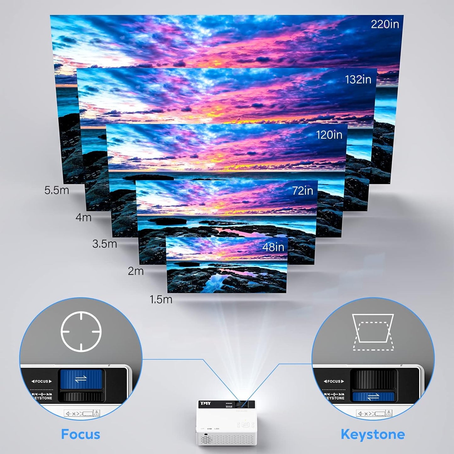 TMY Compact Projector with 80" screen